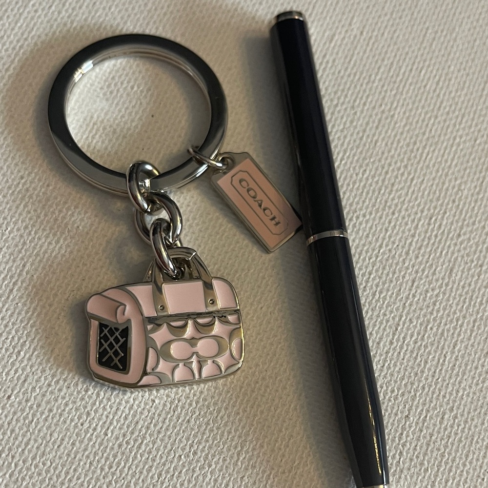 Coach Pink and Silver Bag Charm Keychain and a Coach Pen - Picture 2 of 6